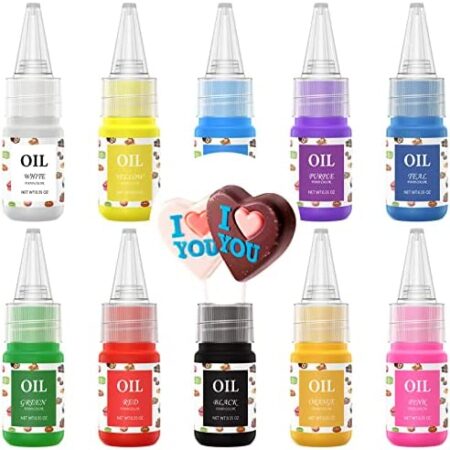 Oil Based Food Coloring Chocolate: 10 Colors Candy Coloring for Chocolate Candy Melts, E-Kongton Cake Color Edible Food Dye for Cake Decorating, Baking, Fondant, Forsting (.35 Fl. Oz Bottles)