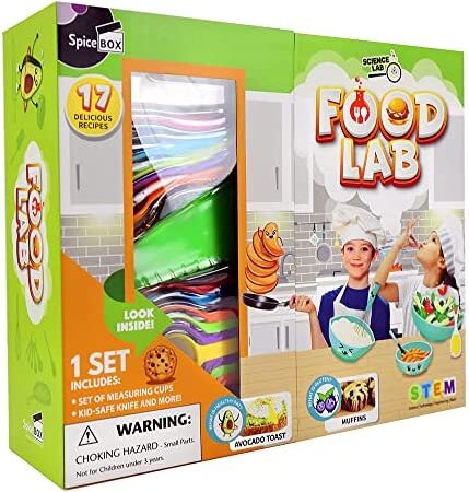 SpiceBox Food Science Lab Kit for Kids, Cooking and Baking Projects with Recipe Book, Children’s, Girls and Boys, Fun Learning STEM Toys and Educational Activities, 17 Edible Experiments