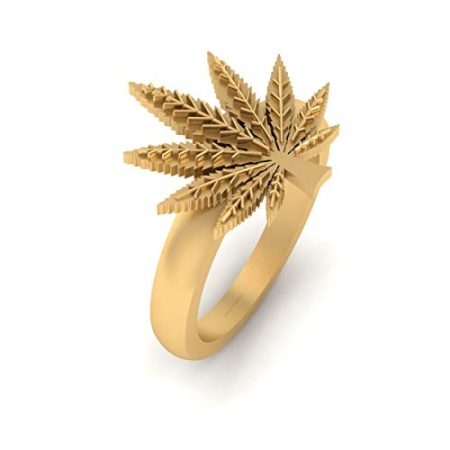 Cannabis Leaf Marijuana Engagement Ring Solid 18k Yellow Gold Marijuana Ring Stoner Gift