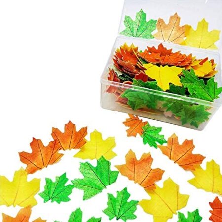 Flunyina 370Pcs Edible Maple Leaves Assorted Color Maple Glutinous Rice Papers Maple Leaf Shape Cake Cupcake Glutinous Edible Rice Paper Wafer Paper Cake Dessert Toppers Maple Leaf Cake Toppers for Birthday Party Baby Shower Wedding Cake Cupcake Toppers Decoration