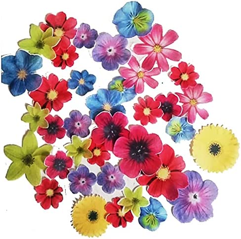 Pack of 72 Wafer Flowers Edible for Cake Toppers Decoration, Desserts Decorating,Different Shapes & Sizes