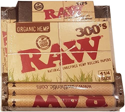 Raw 300's Rolling Papers Bundle - 300 Raw 1 1/4 Organic Papers, 300 Raw Tips and 79mm Raw Rolling Machine