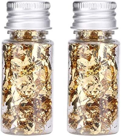Yaami Edible Gold Leaf Flakes, 2PCS Bottled Gold Flakes Gold Flakes Leaves Imitation Gold Foil Paper Sprinkles for Cake Chocolate Candy Dessert Food Decoration Health Spa Use