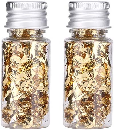 Yaami Edible Gold Leaf Flakes, 2PCS Bottled Gold Flakes Gold Flakes Leaves Imitation Gold Foil Paper Sprinkles for Cake Chocolate Candy Dessert Food Decoration Health Spa Use